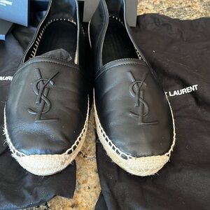 YSL logo embossed leather espadrilles